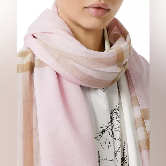 Burberry Lightweight Giant Check Wool & Silk Scarf - Picture 1 of 3